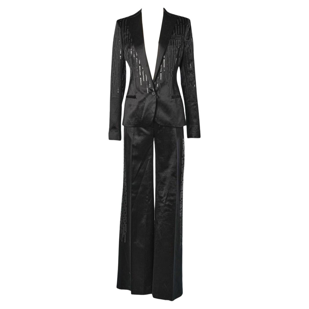 Tuta-pantalone da sera nera con ricami di paillettes Just Cavalli in vendita