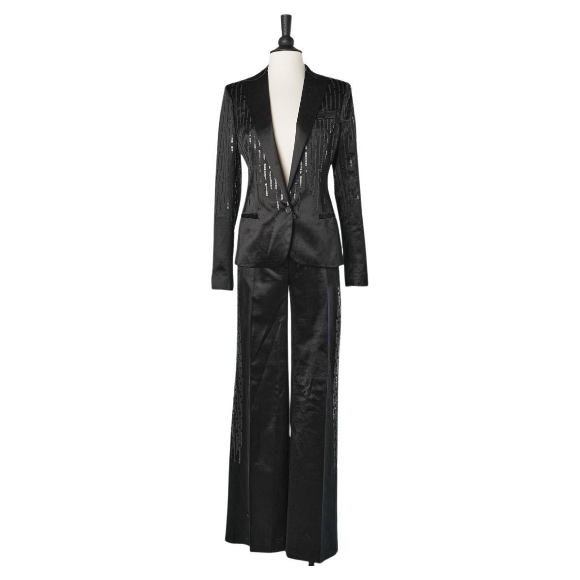 Black evening trouser-suit with sequin embroideries Just Cavalli 