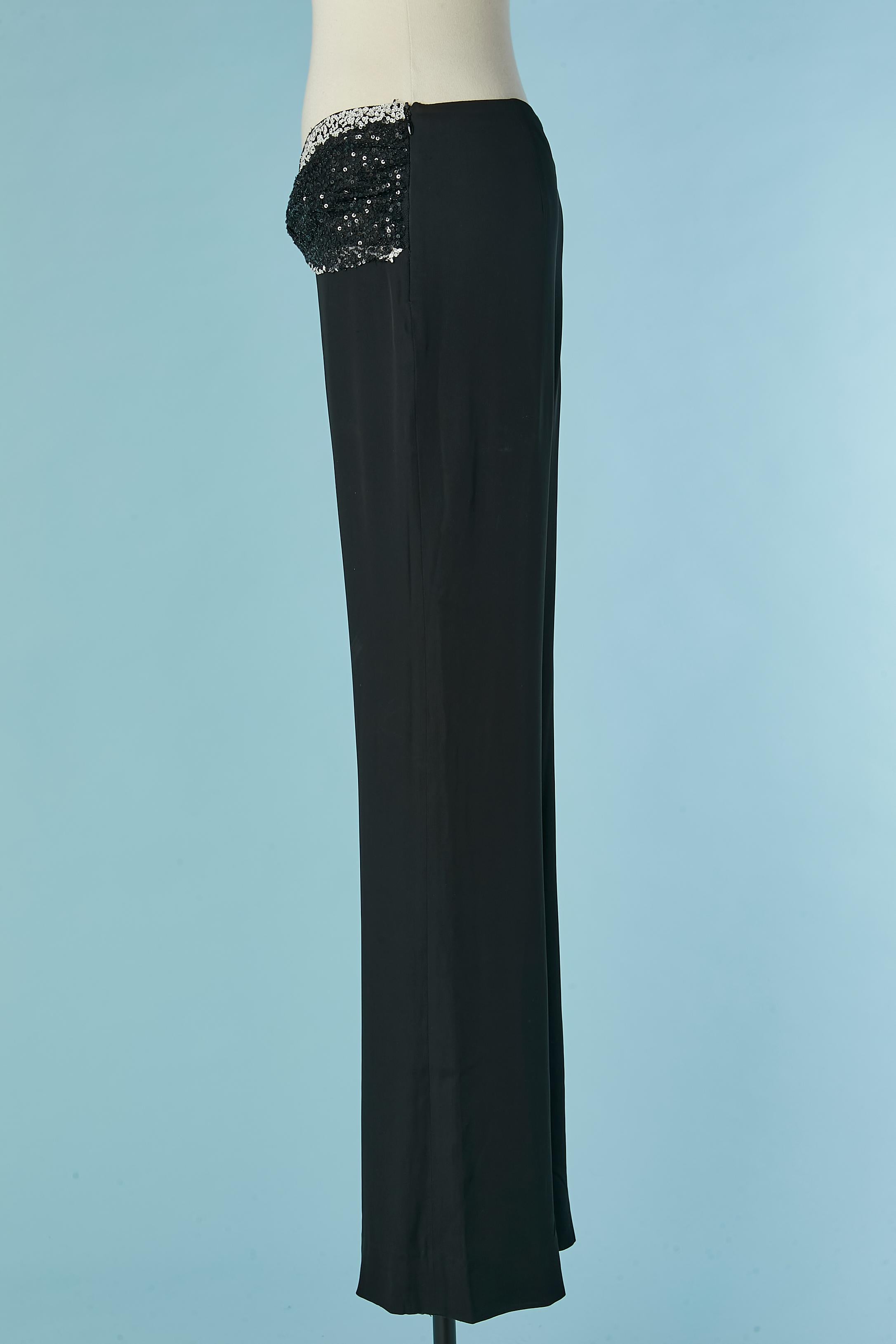 Women's Black evening trouser with draped tulle and sequin belt Valentino Roma For Sale