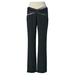 Black evening trouser with draped tulle and sequin belt Valentino Roma