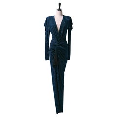 Black evening wrapped and draped dress with mini blue studs ALEXANDRE VAUTHIER Black evening wrapped and draped dress with mini blue studs ALEXANDRE VAUTHIER