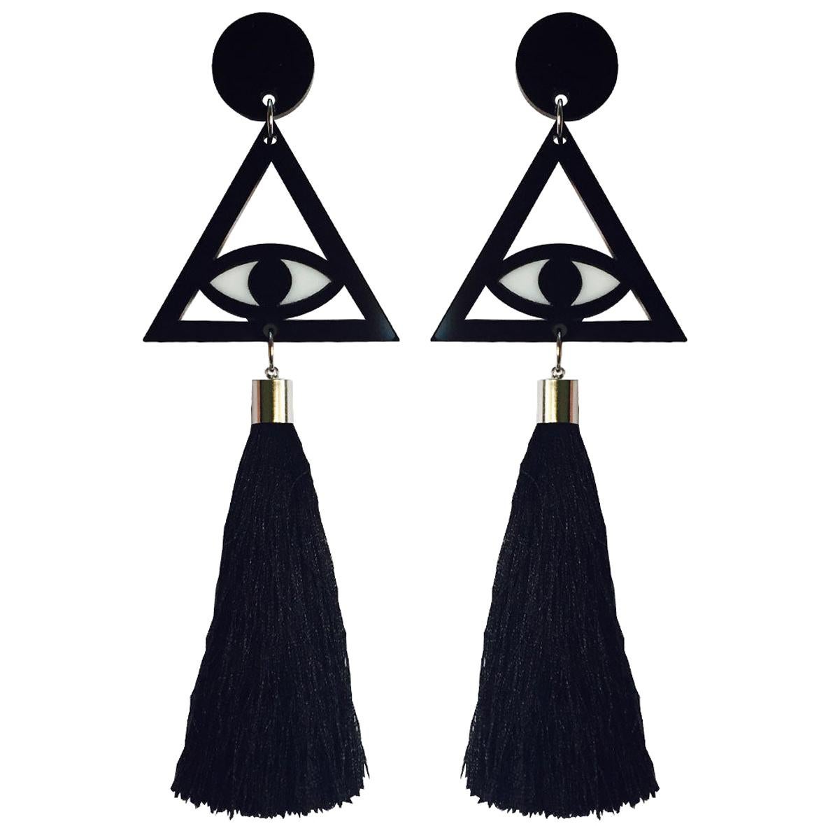 Black eyes Illuminati pendant earrings