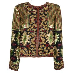 Vintage Black Fabric Sequinned Jacket Embroidered with Pearls