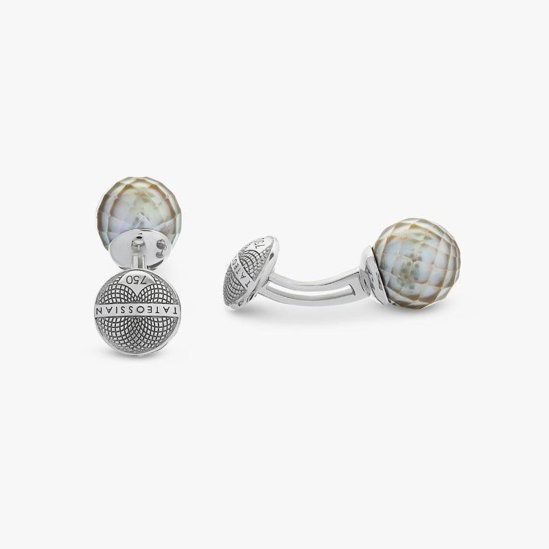 Black Faceted Pearl Cufflinks in 18k White Gold

One of natures most mesmerising stones are pearls. The pearls within this collection have been hand selected for their exquisite natural beauty. Immaculately set within the most subtle of cases, the