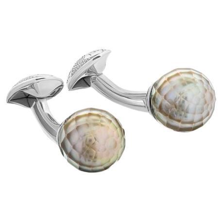 Black Faceted Pearl Cufflinks in 18k White Gold