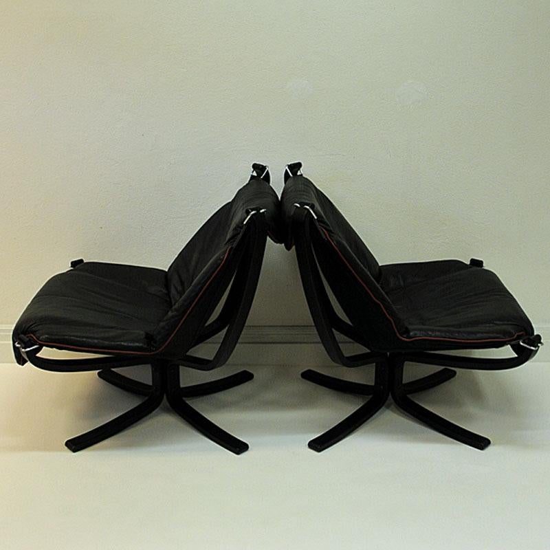 Mid-Century Modern Black Falcon Lounge chairs Deluxe set of two by Sigurd Resell, Norway, 1970s