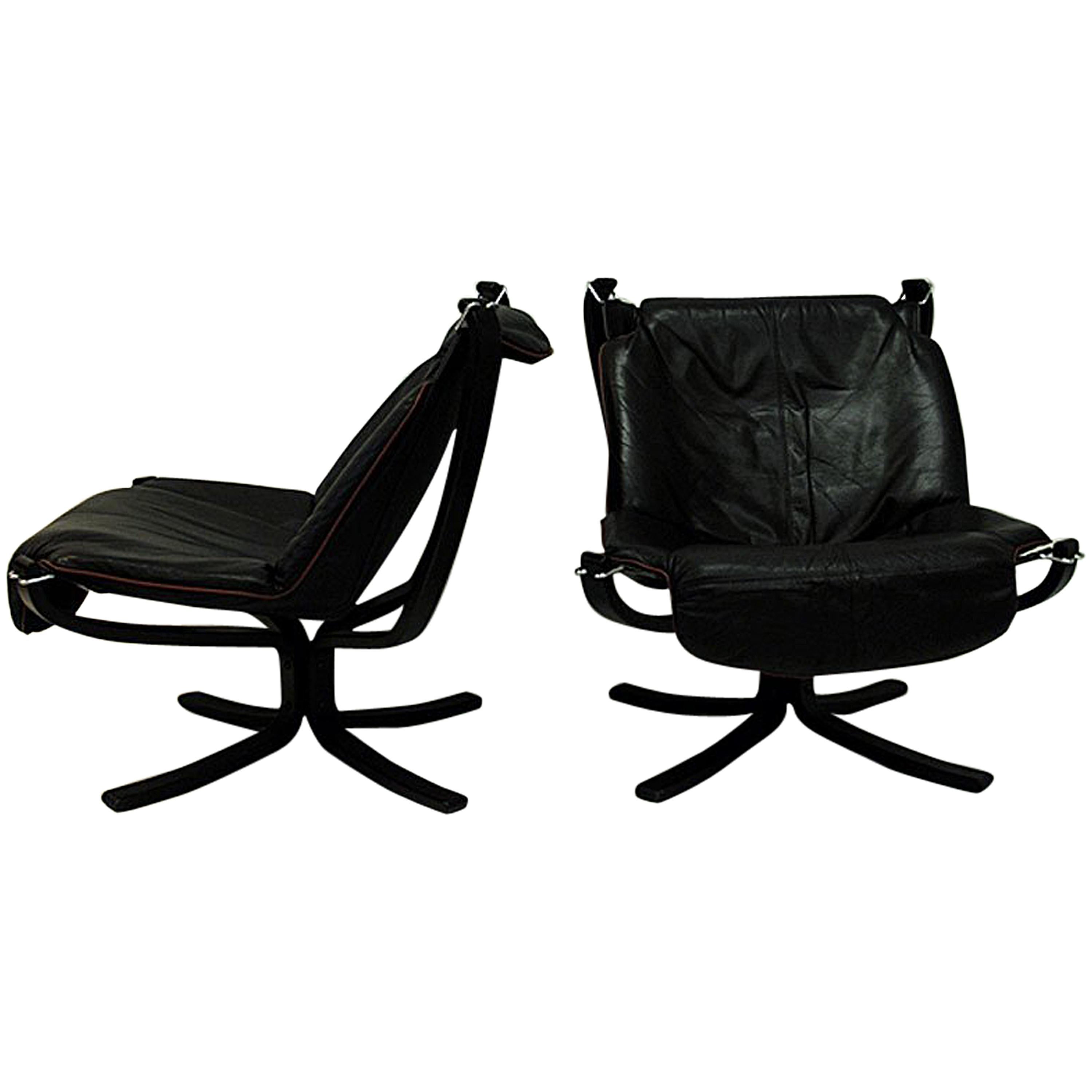 Black Falcon Lounge chairs Deluxe set of two by Sigurd Resell, Norway, 1970s