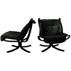 Black Falcon Lounge chairs Deluxe set of two by Sigurd Resell, Norway, 1970s