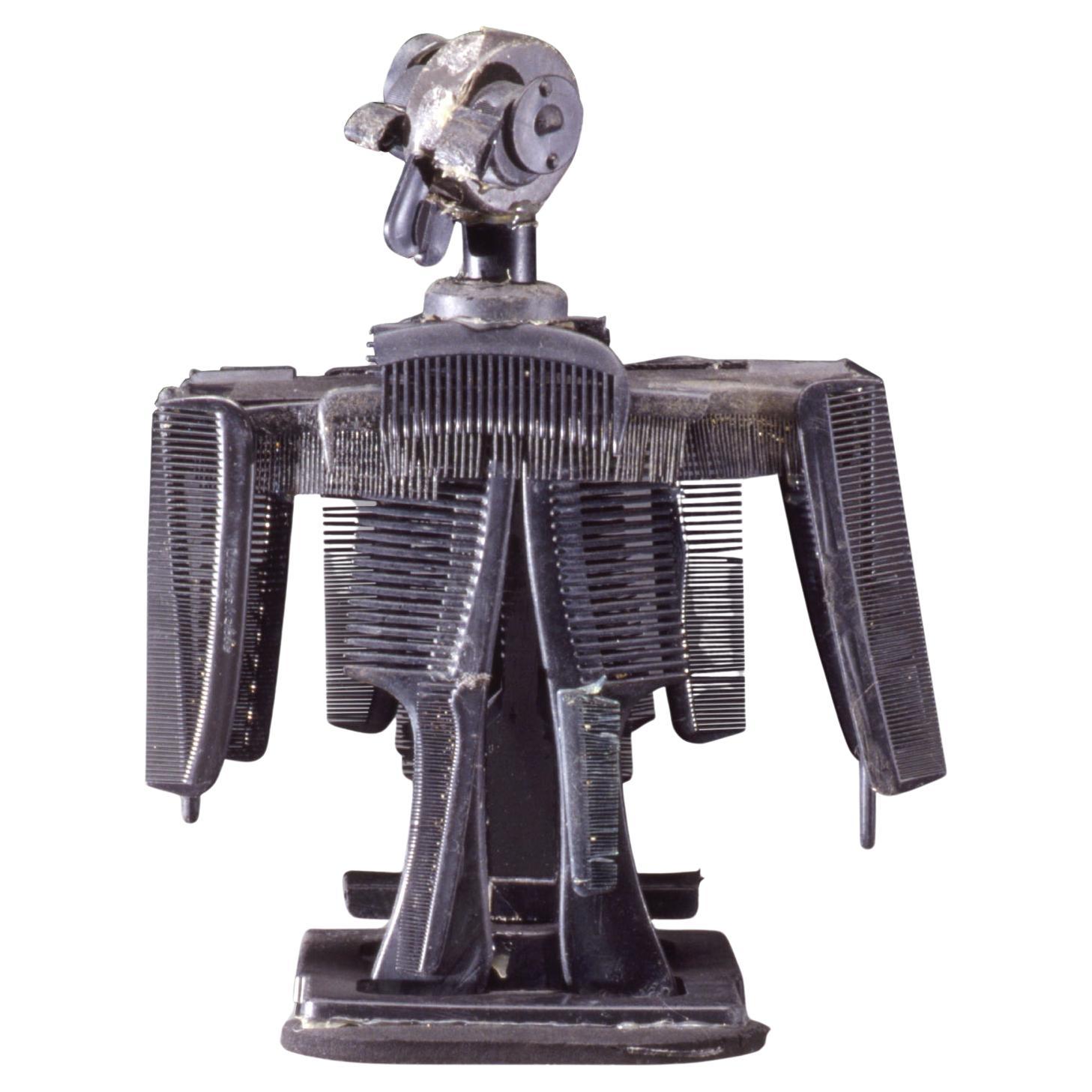 Black Falcon Sculpture, Plastic Assemblage in Black, 1990, by Jerry Ross Barrish