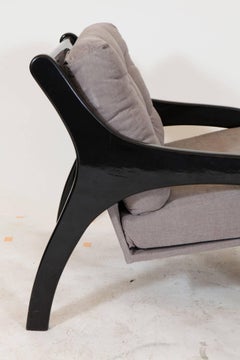 Black Fauteuils, Lacquer with Contemporary Grey Fabric