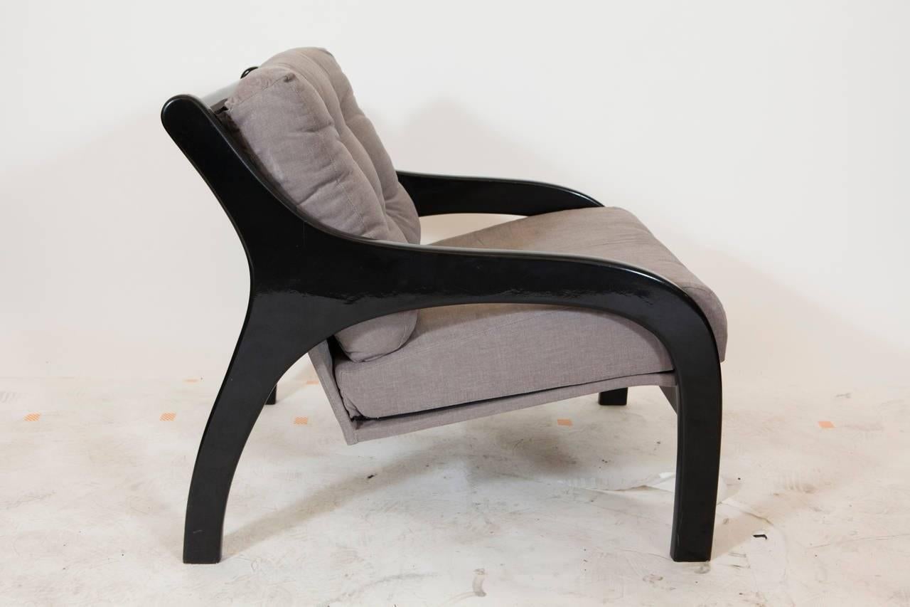 Black Fauteuils, Lacquer with Contemporary Grey Fabric In Fair Condition For Sale In Washington, DC