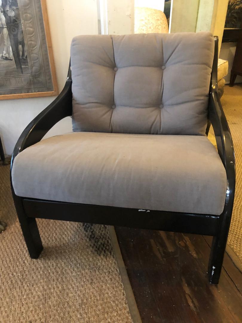 Upholstery Black Fauteuils, Lacquer with Contemporary Grey Fabric For Sale