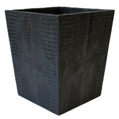 Black Faux Alligator or Crocodile Wastebasket or Trash Can