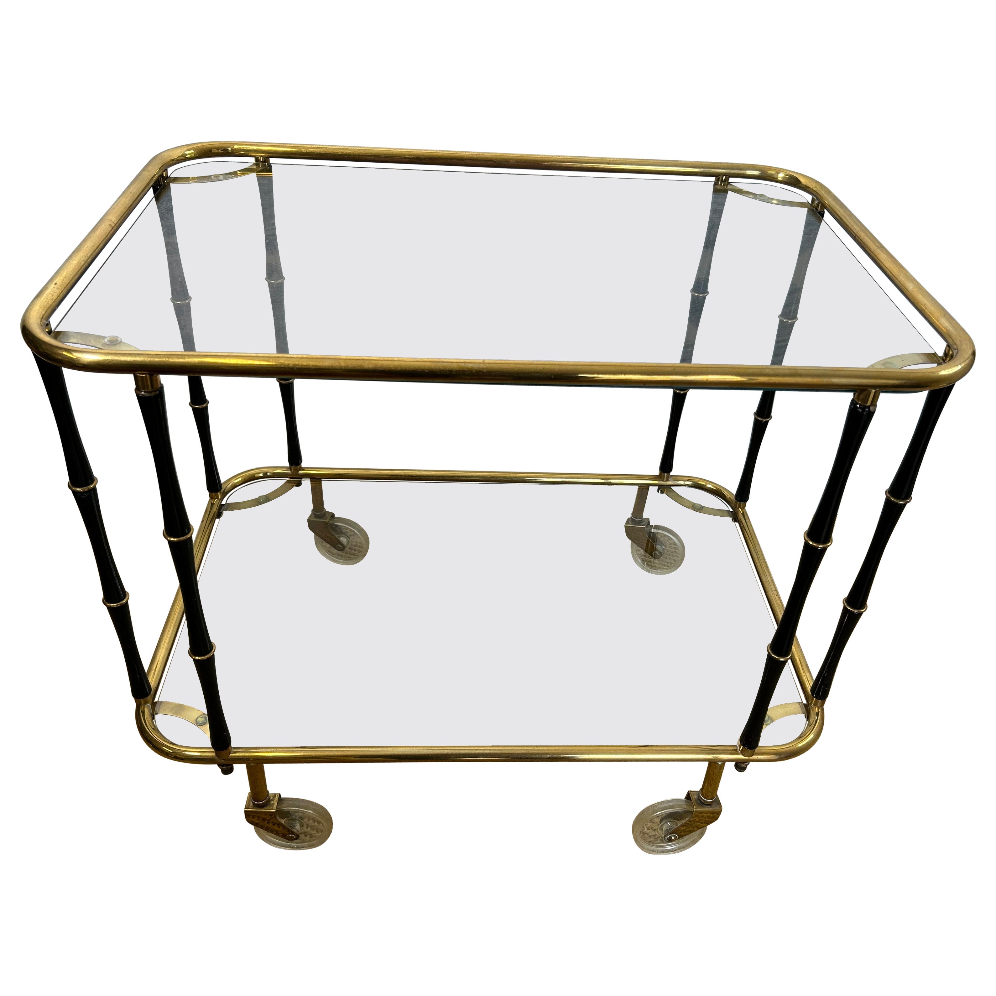 Carrello da cocktail in finto bambù nero, Attr. Maison Jansen, Francia Anni '60 in vendita