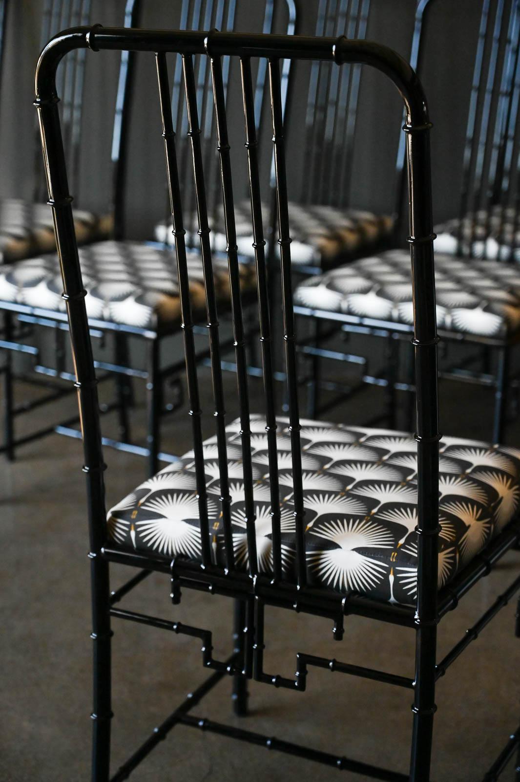 Black Faux Bamboo Metal Dining Chairs, ca. 1970 3