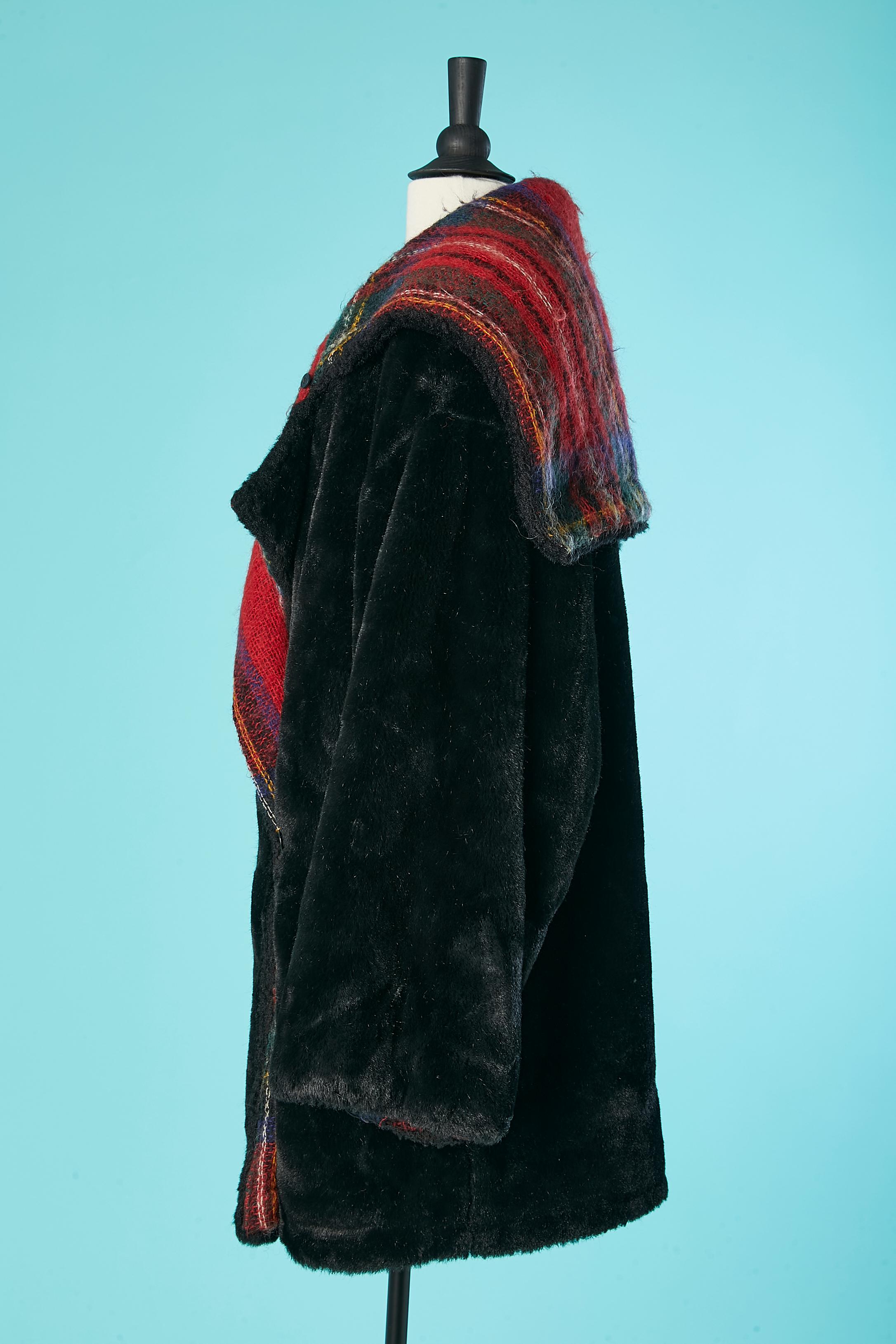 Black faux fur coat with tartan blanket lining JC de Castelbajac Ko and Co  1