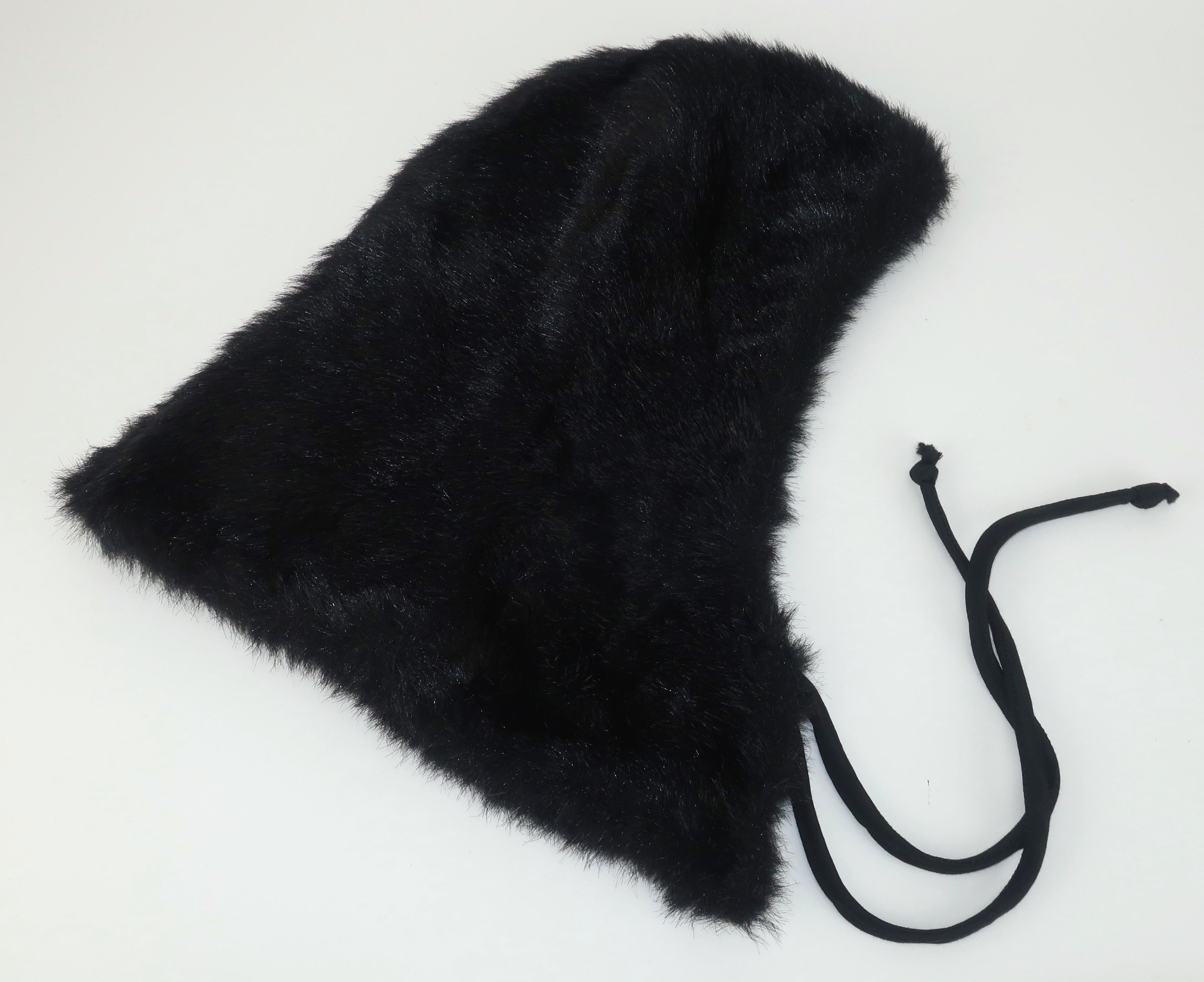 Black Faux Fur Hood Hat, 1960's For Sale 3