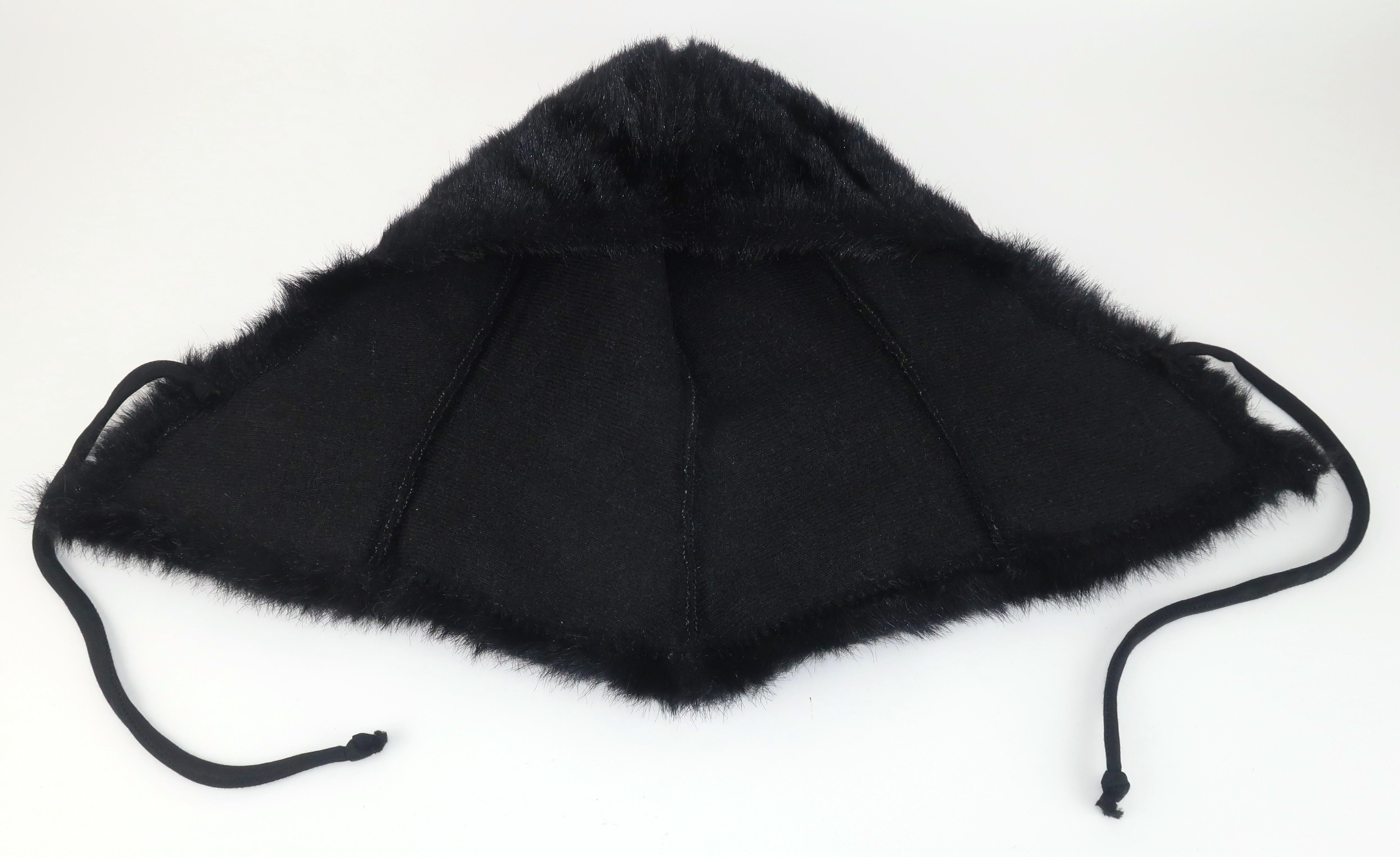 Black Faux Fur Hood Hat, 1960's For Sale 4