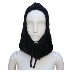 Black Faux Fur Hood Hat, 1960's