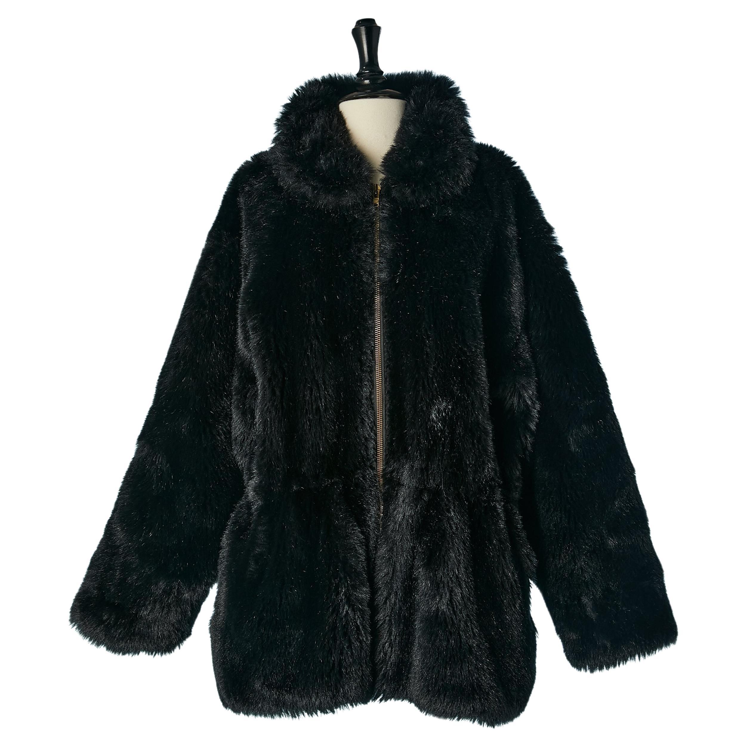 Black faux-fur jacket with zip in the middle front Sonia Rykiel  For Sale