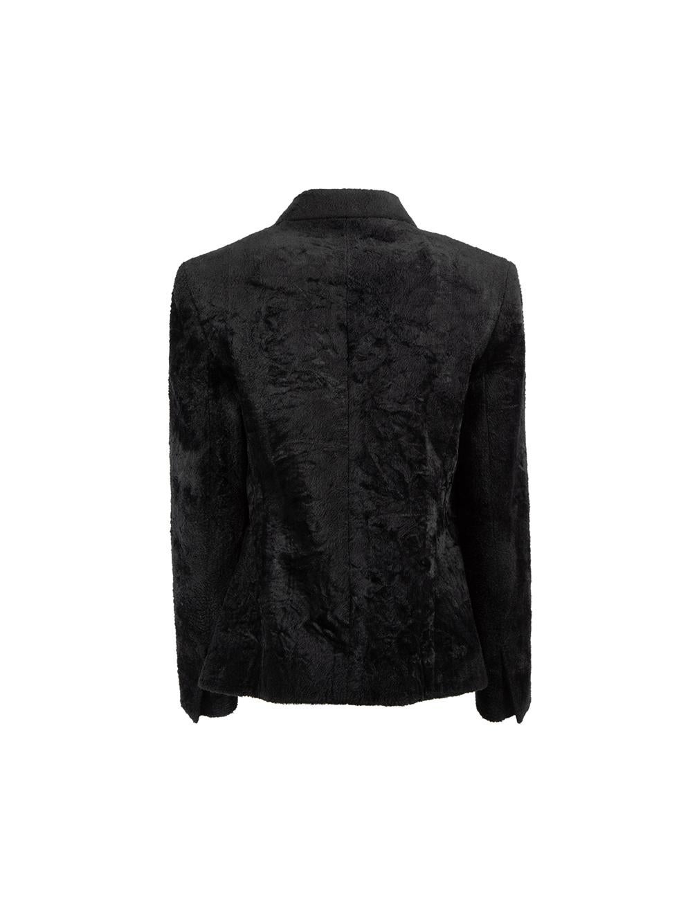Celine Black Faux Fur Pearl Button Double Breasted Blazer Size XL In New Condition In London, GB