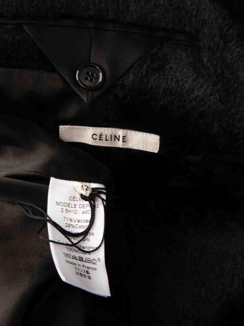 Women's Celine Black Faux Fur Pearl Button Double Breasted Blazer Size XL