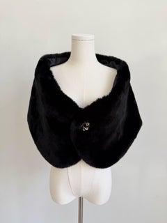 Christian Lacroix Vintage Black Faux Fur Shawl with Jeweled Clasp