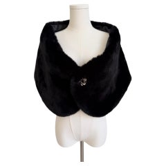 Christian Lacroix Vintage Black Faux Fur Shawl with Jeweled Clasp
