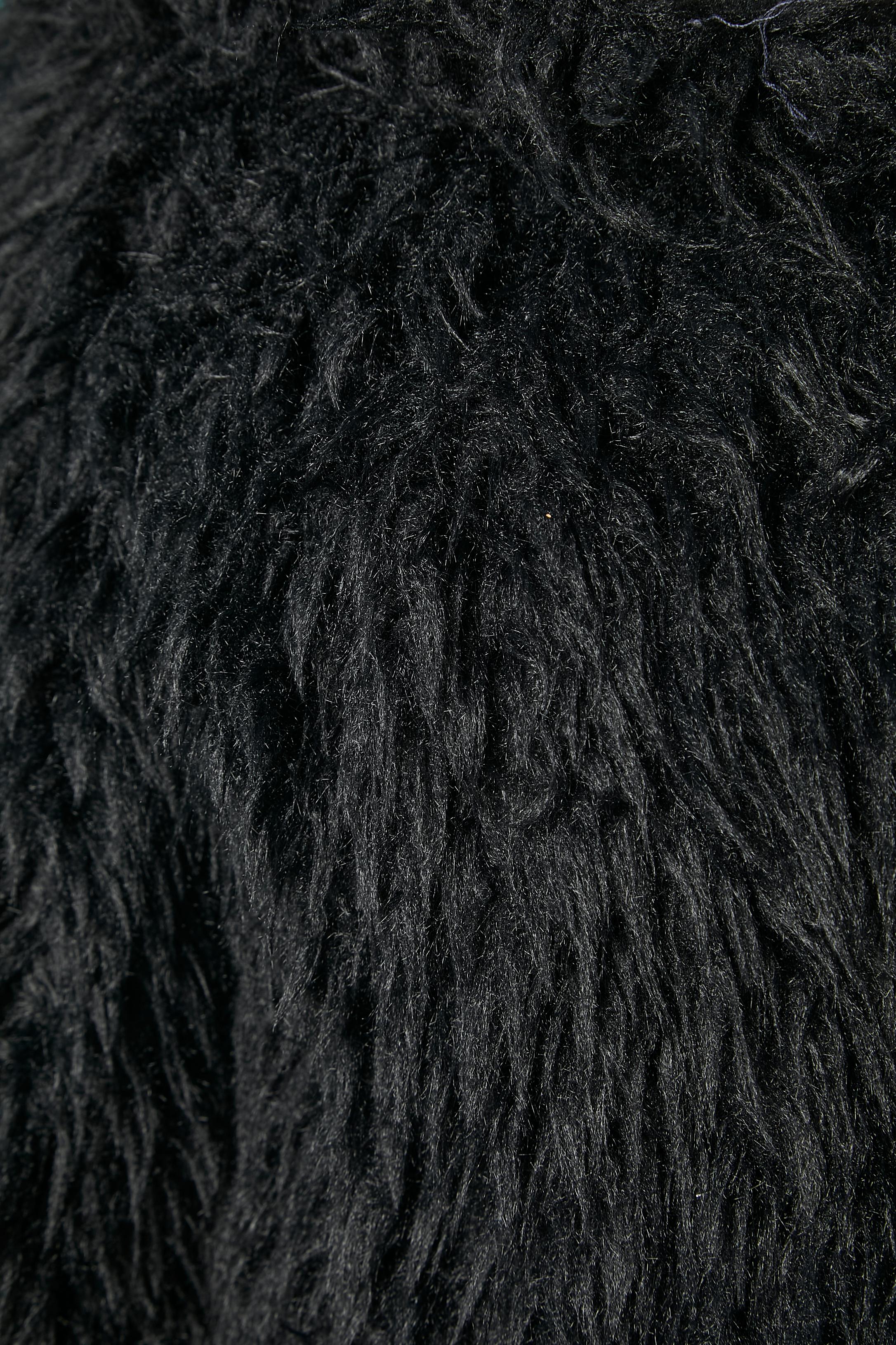 Black faux furs coat with hood Galliano  In Excellent Condition For Sale In Saint-Ouen-Sur-Seine, FR