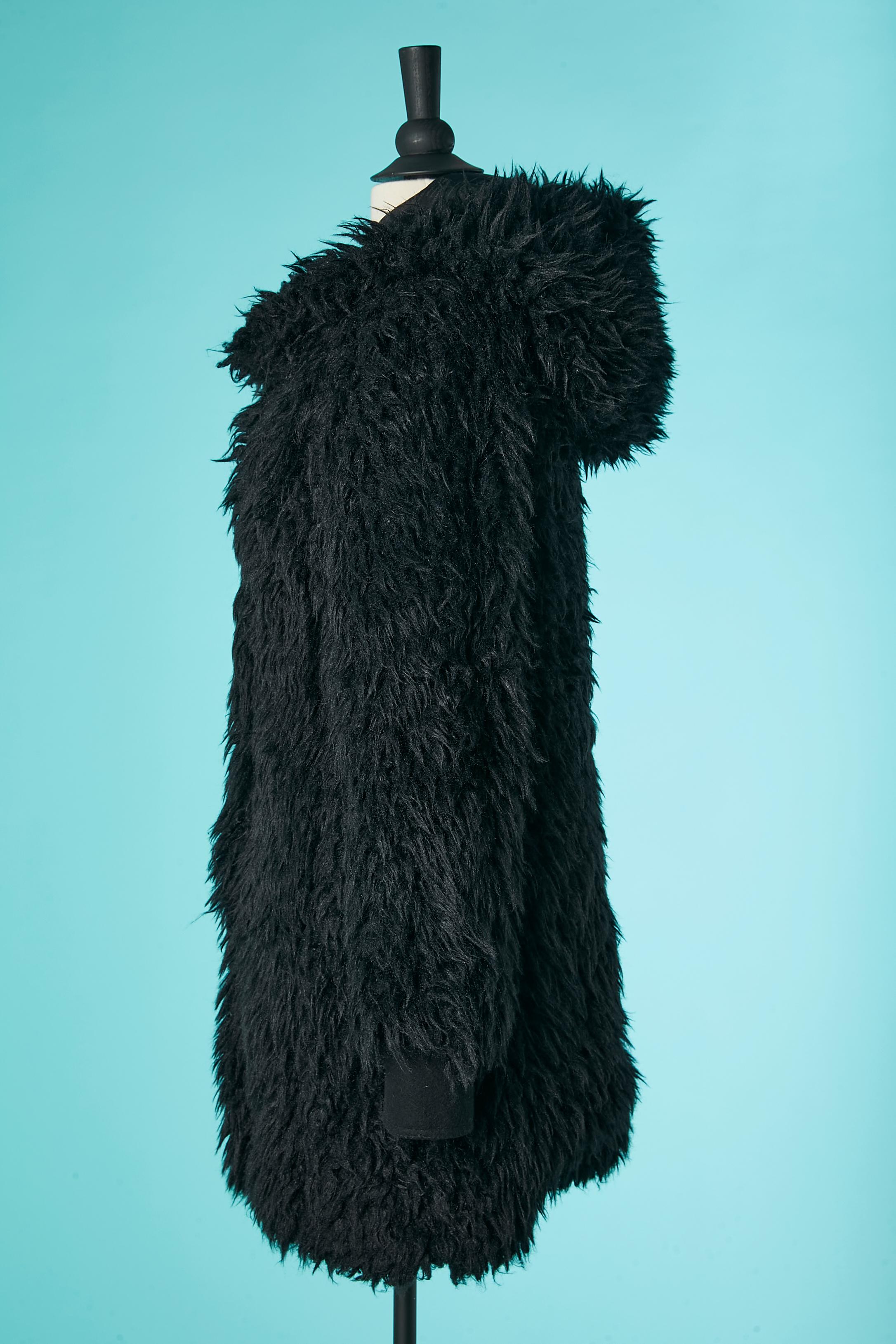 Women's or Men's Black faux furs coat with hood Galliano  For Sale