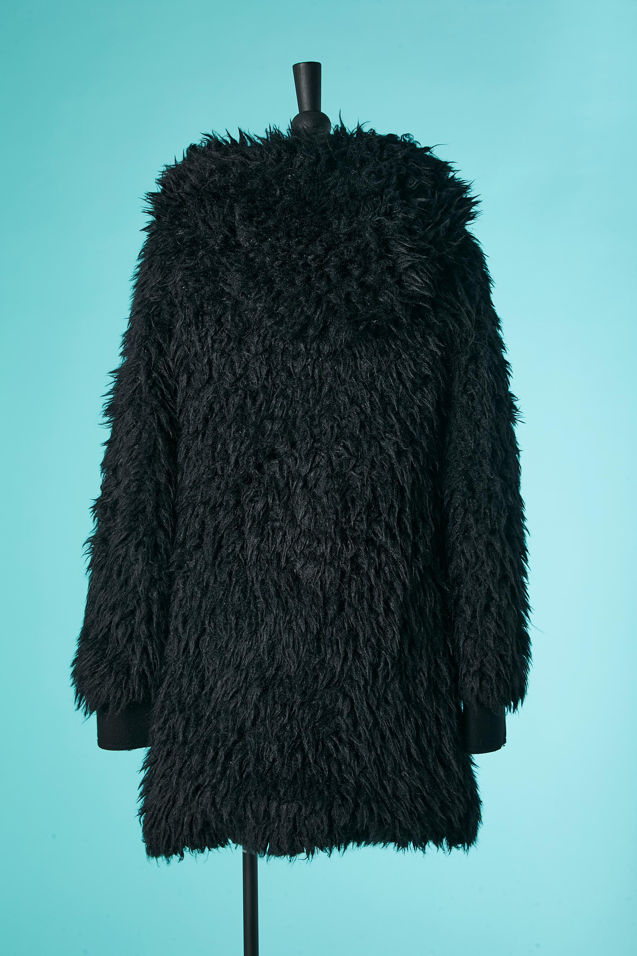 Black faux furs coat with hood Galliano  For Sale 1