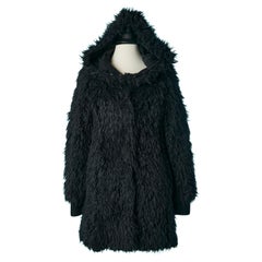 Black faux furs coat with hood Galliano 