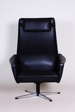 Black Faux Leather Armchair, 1960s, Original Well Preserved Condition, Czechia