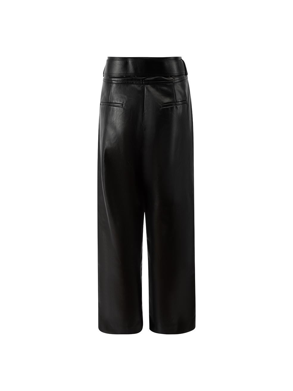 Black Faux Leather Belted Trousers Size L In New Condition For Sale In London, GB