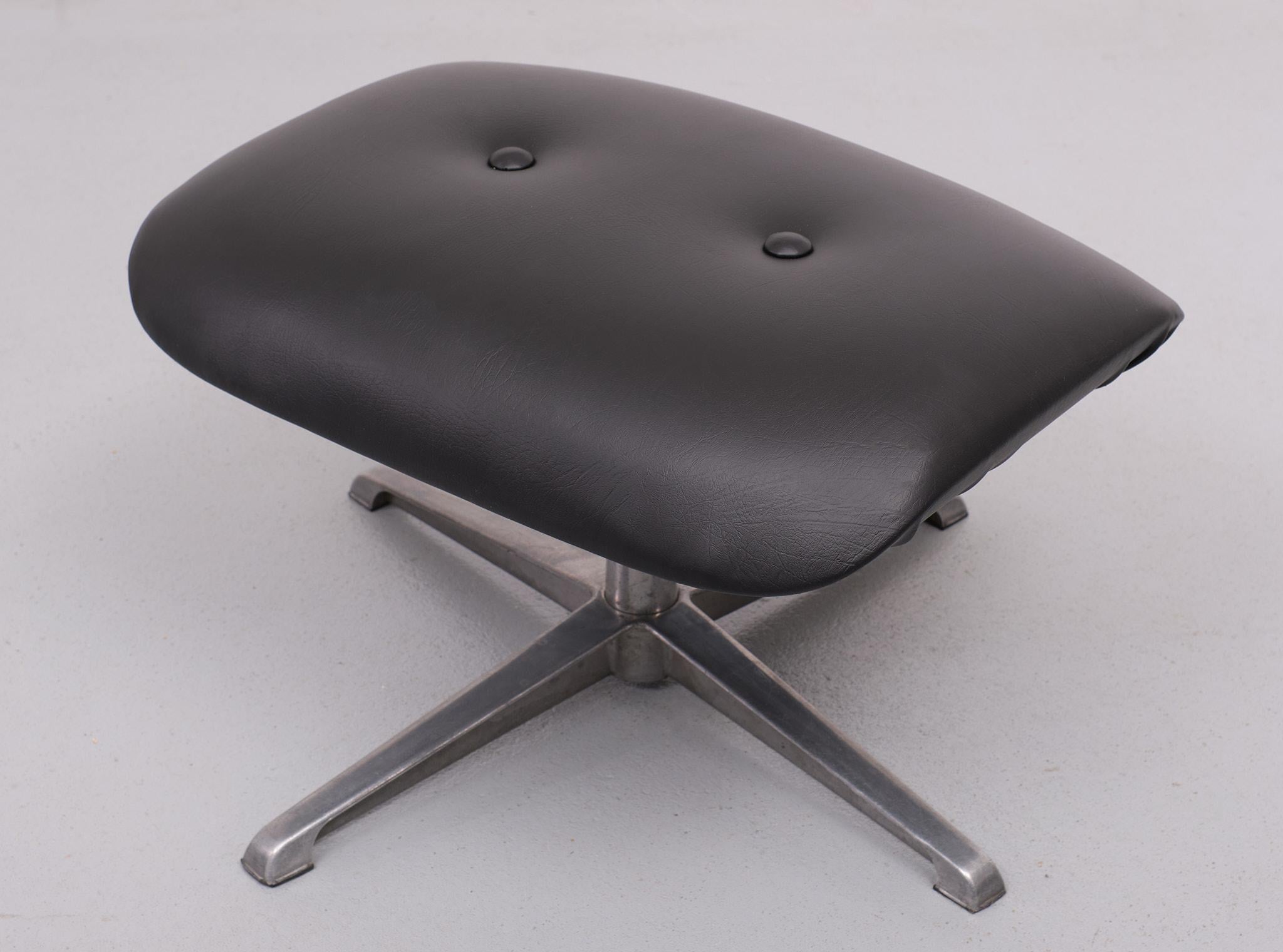 Mid-20th Century Black Faux Leather Ottoman, 1960s, Denmark For Sale