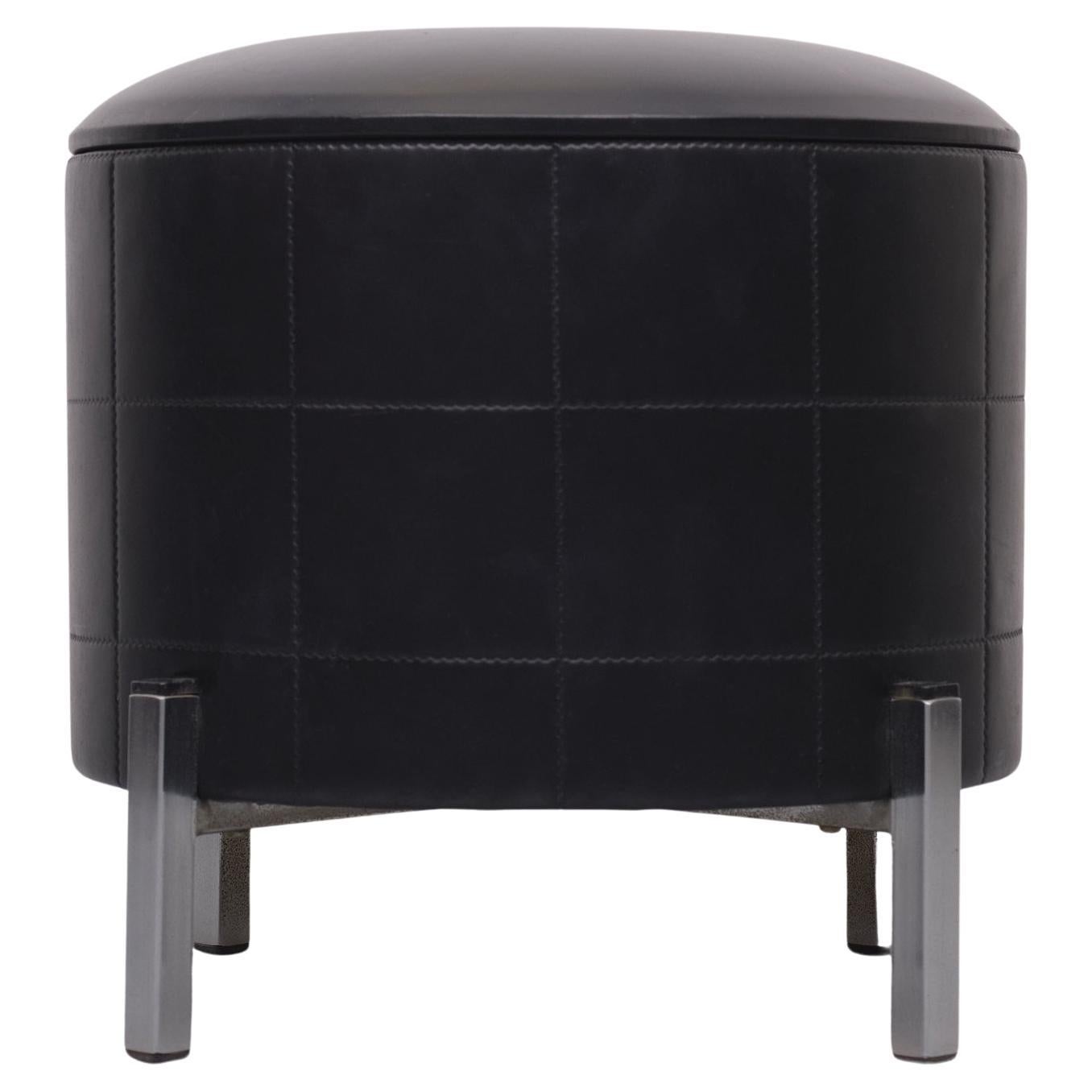 Mid-Century Modern Tabouret à couture en faux cuir noir, années 1960 en vente