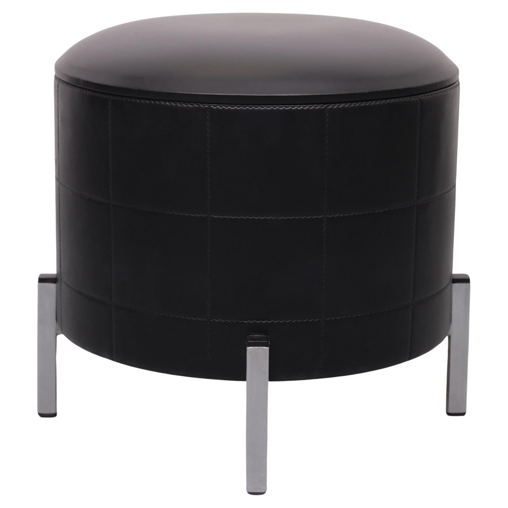 Black Faux Leather Sewing Stool, 1960s For Sale