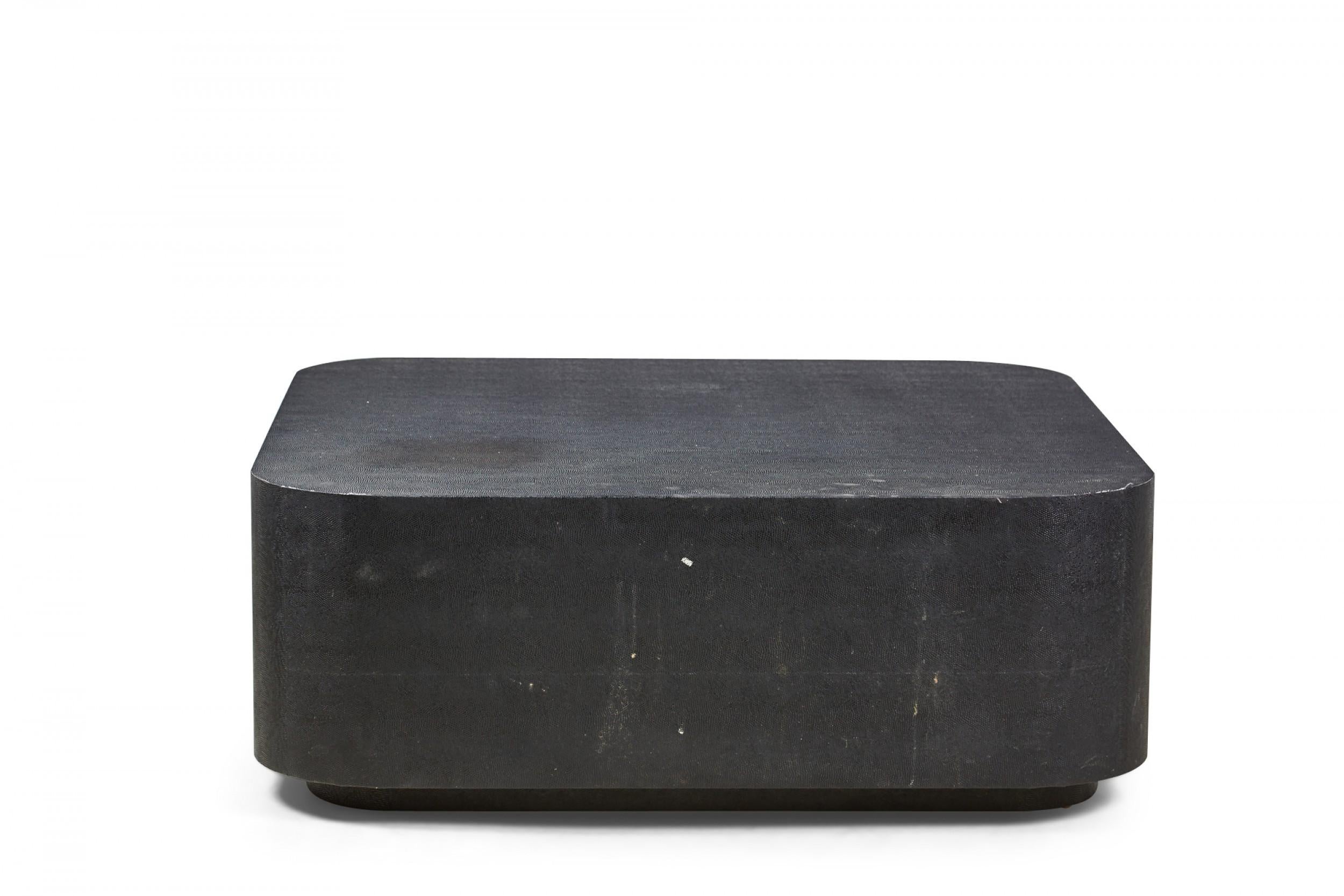 Black Faux Shagreen Square Coffee / Cocktail Table (manner of Karl Springer) For Sale 1