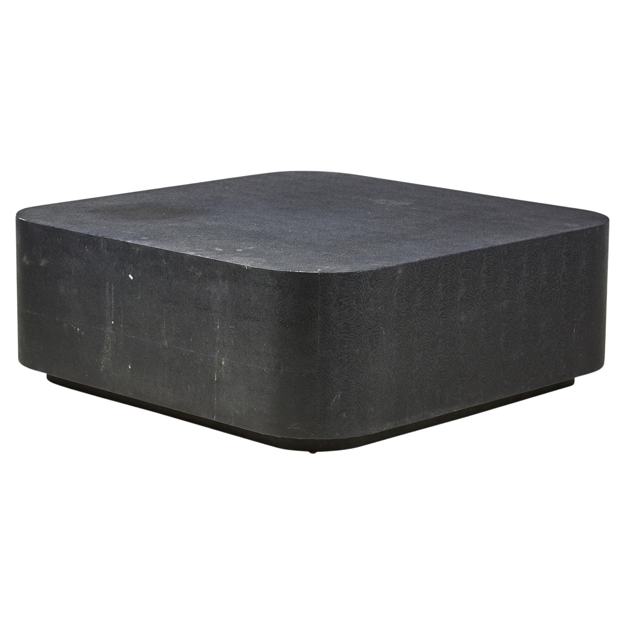 Black Faux Shagreen Square Coffee / Cocktail Table (manner of Karl Springer) For Sale