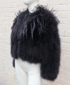 Black Feather Cropped Bolero Jacket