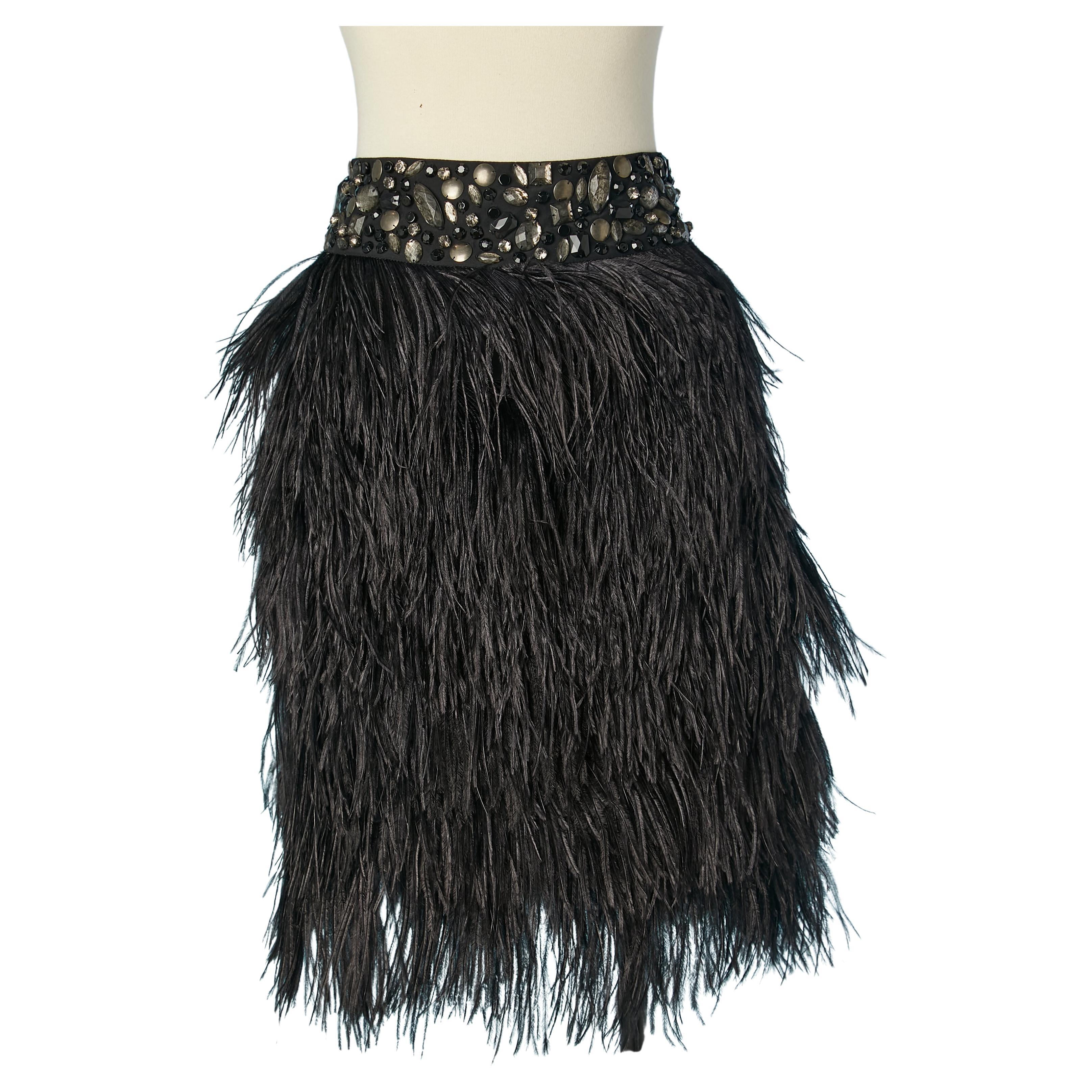 Gonna nera in piume con perline in vita LAFAYETTE 148 in vendita