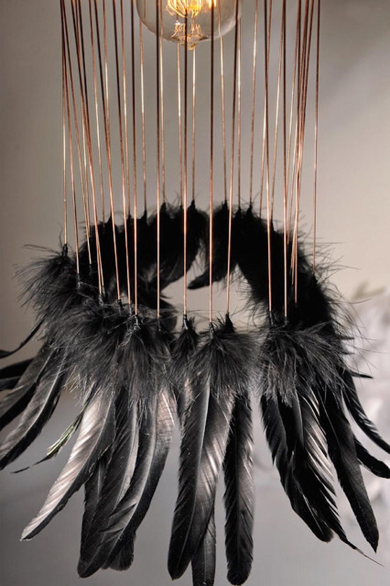 Black Feathers and Metal Pendant, France For Sale at 1stDibs