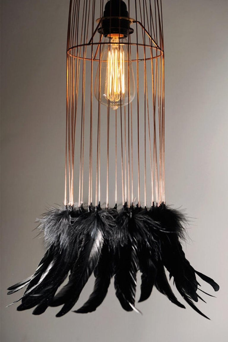 Black Feathers and Metal Pendant, France For Sale at 1stDibs