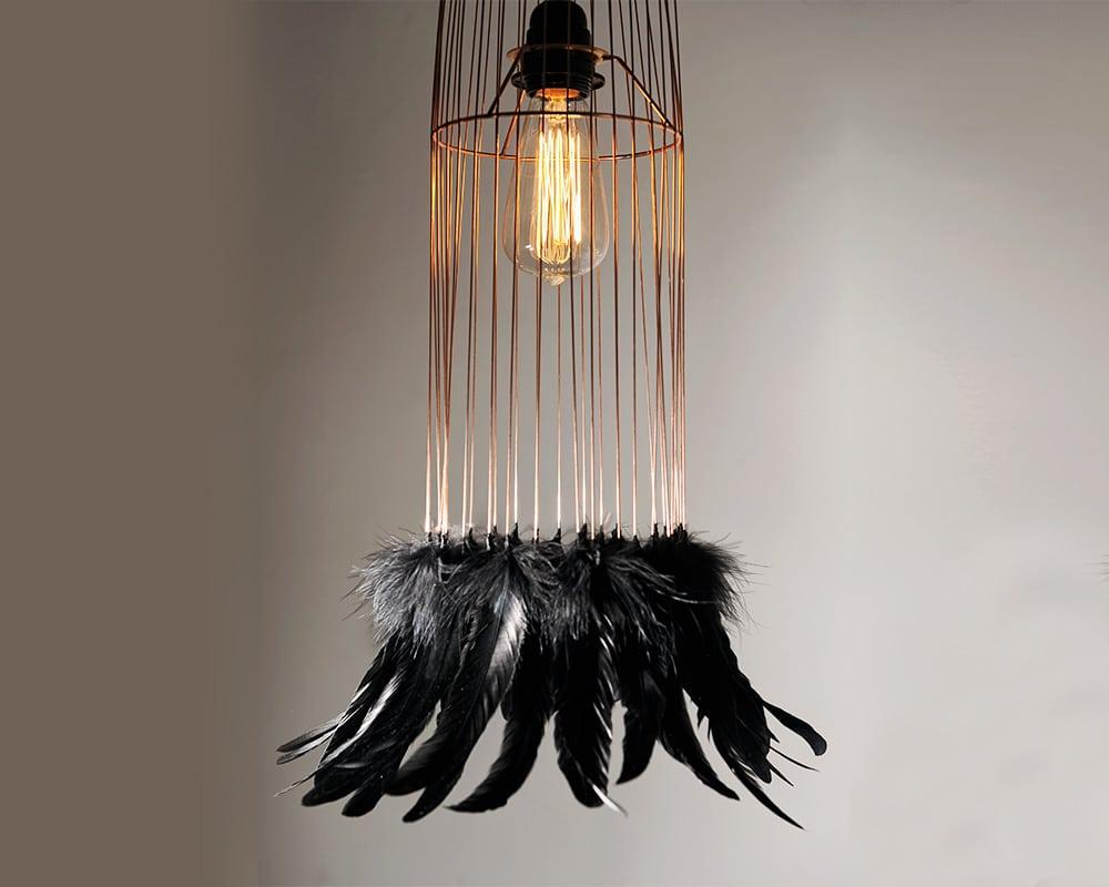 Black Feathers and Metal Pendant, France In New Condition For Sale In Paris, FR