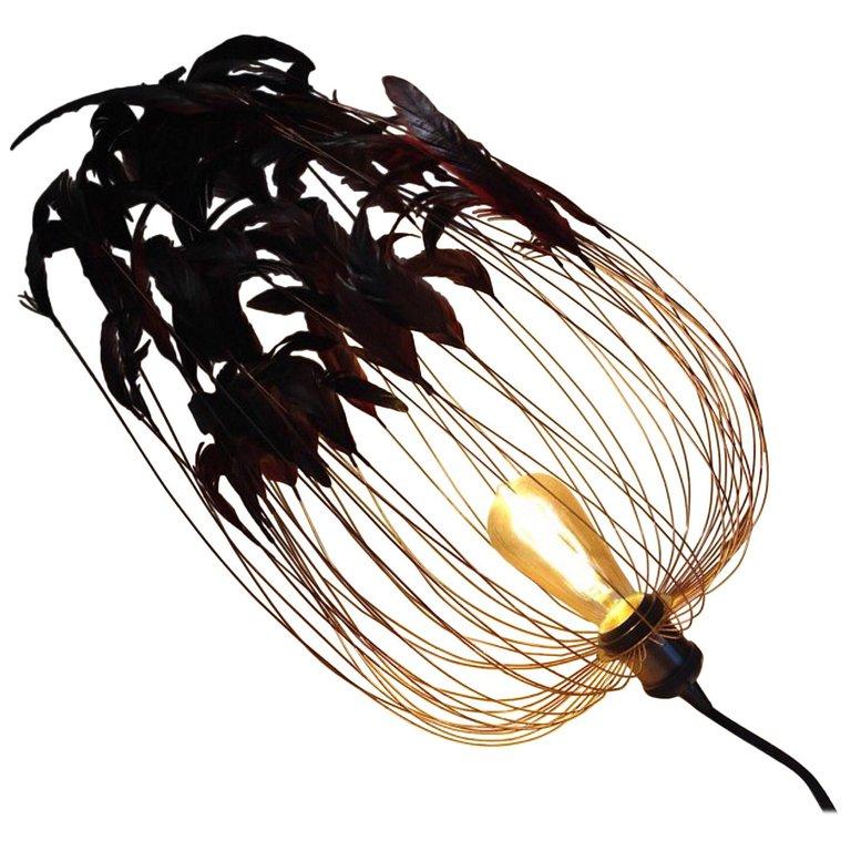 black feather ceiling light