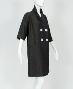 Black Featherweight Shantung-Finish Short A-Line Trench Coat – M, 1960s
