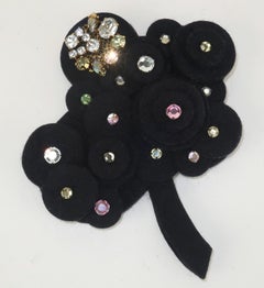 Black Felt & Pastel Rhinestone Brooch Attributed to Marni