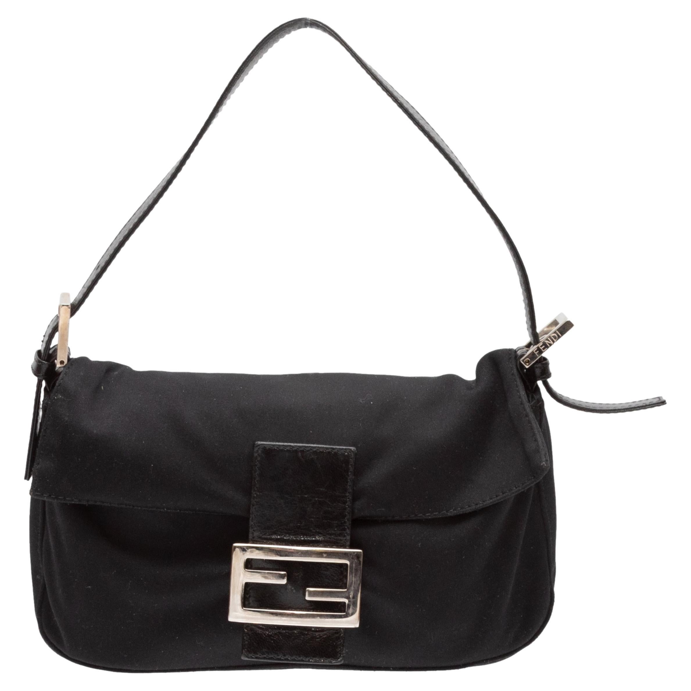 Black Fendi Neoprene & Leather Baguette Bag