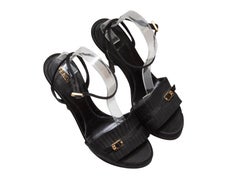 Black Fendi Satin Pleated Heeled Sandals Size 38.5
