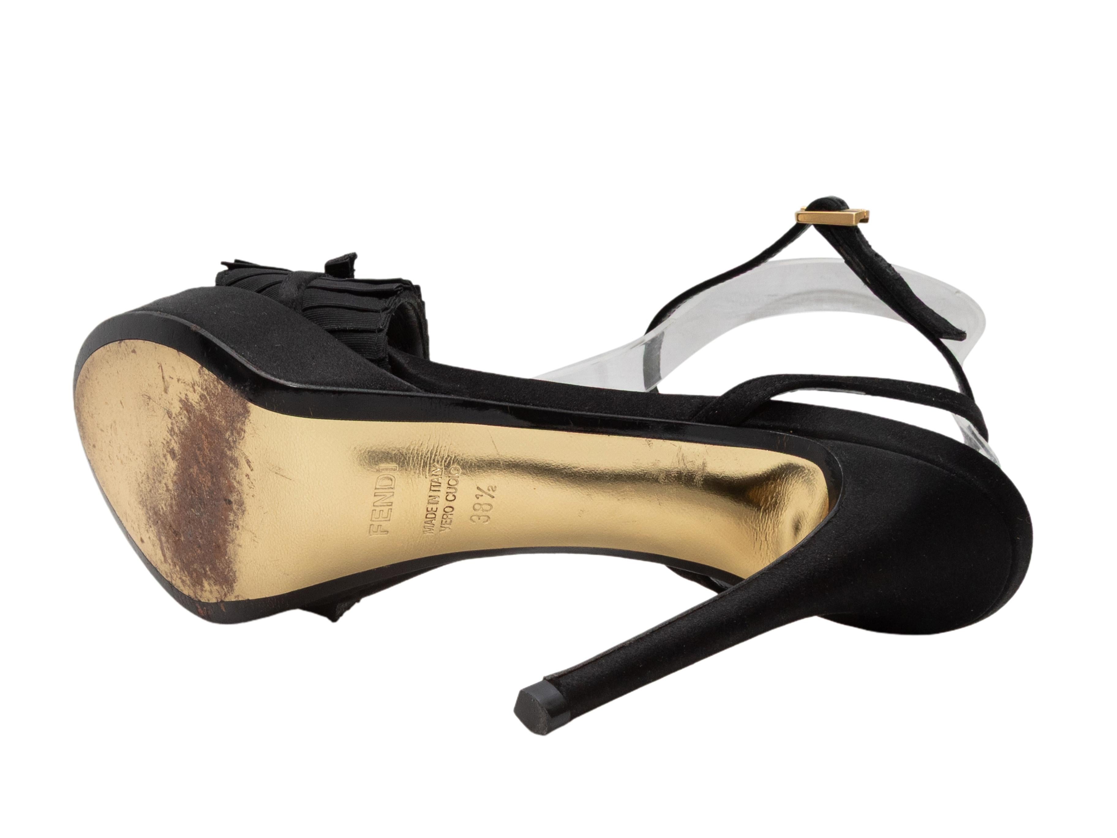 Sandales à talons plissées en satin noir de Fendi, taille 38,5 Pour femmes en vente
